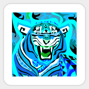 bengals cat in lunar nfl new year in ecopop art in blue flames Sticker